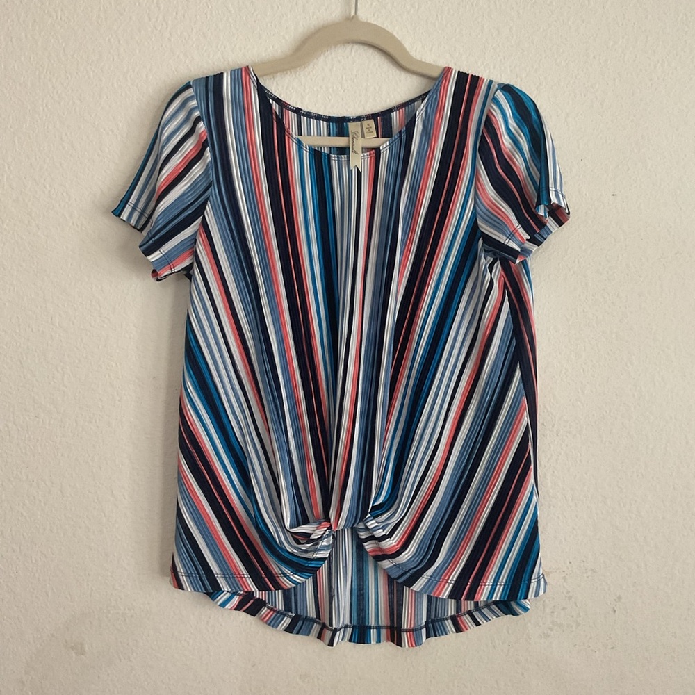 Chenault Black and White Tie Front Flutter Sleeve Blouse